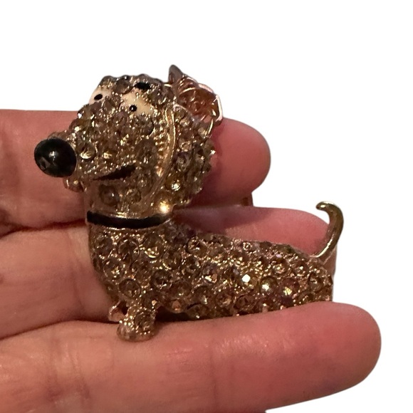 Dachshund Doxie Rhinestone Bag Charm Key Ring Champagne Color - Picture 4 of 5